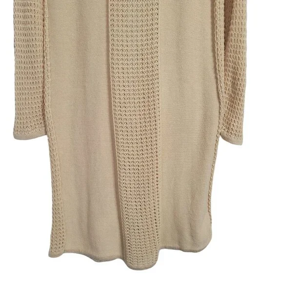 Chico's 2 Size L Cardigan Open Leslie Lace Front Long Jacket Cotton Blend Beige - Picture 10 of 10